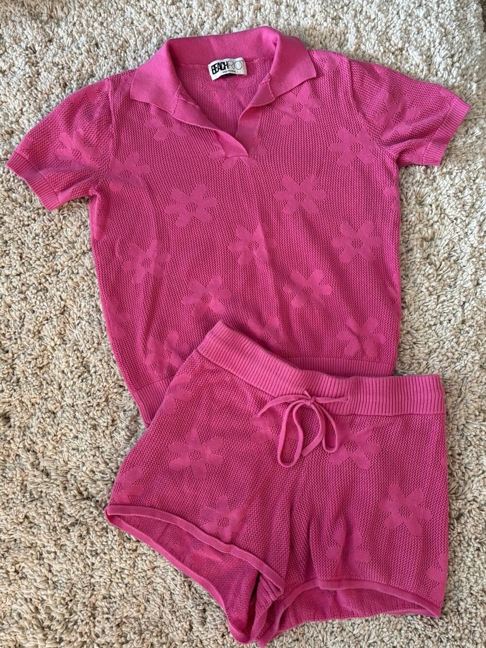 Beach Riot Liliana Short Sleeve Top Polo Blossom and Matching Shorts Set